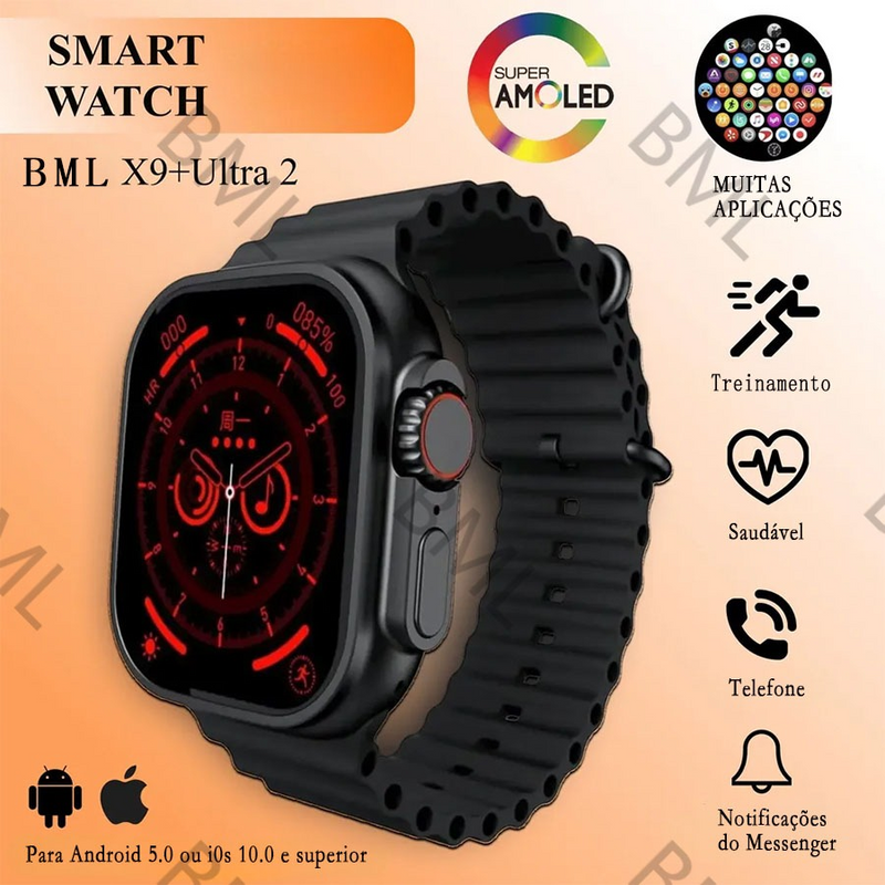 Smartwatch X9 Ultra Série 9 – GPS, NFC, Bússola, 49mm, Android e iOS